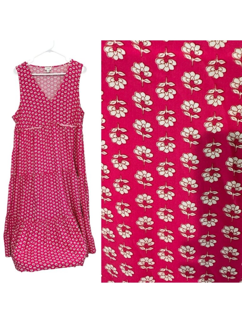 J. Crew Woman 14  Floral Tiered Sleeveless Midi Dress Daisy Flower Boho Hippie